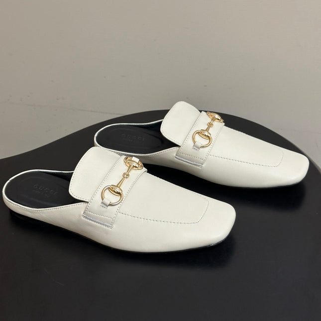 GUCCI 26S HORSEBIT LOAFER MULES IN WHITE CALFSKIN