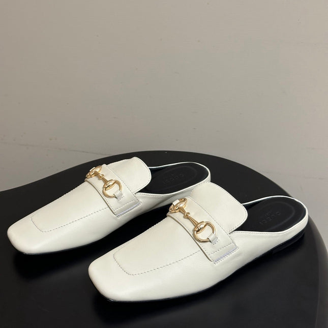 GUCCI 26S HORSEBIT LOAFER MULES IN WHITE CALFSKIN