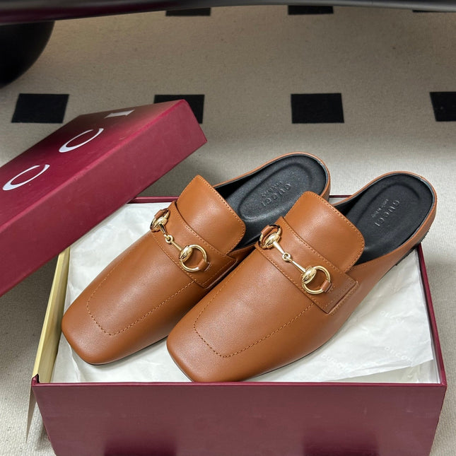 GUCCI 26S HORSEBIT LOAFER MULES IN LIGHT BROWN CALFSKIN
