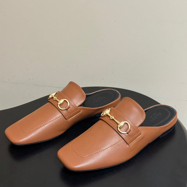 GUCCI 26S HORSEBIT LOAFER MULES IN LIGHT BROWN CALFSKIN