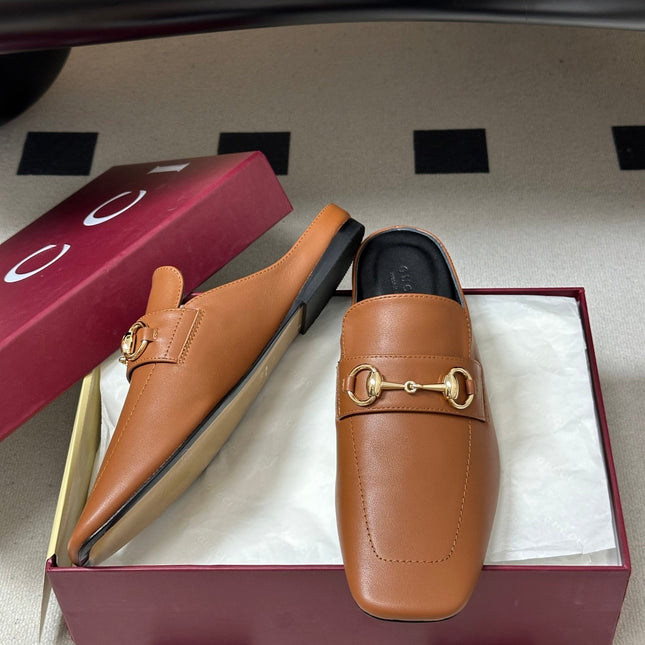 GUCCI 26S HORSEBIT LOAFER MULES IN LIGHT BROWN CALFSKIN