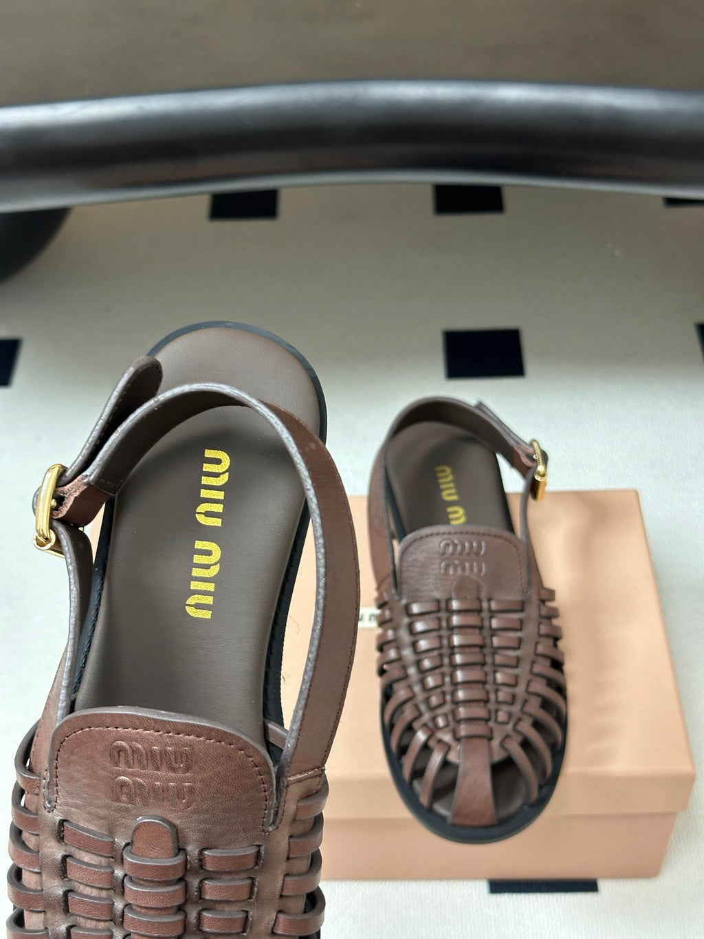 MIUMIU 26S SLINGBACK FISHERMAN SANDALS IN DARK BROWN CALFSKIN