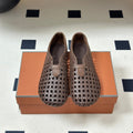 LP 26S BALLET FLATS IN DARK BROWN CALFSKIN WITH BASKETWEAVE DESIGN