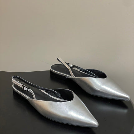 HM 26S NICOLE SLINGBACK IN SILVER CALFSKIN SILVER HARDWARE