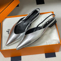 HM 26S NICOLE SLINGBACK IN SILVER CALFSKIN SILVER HARDWARE