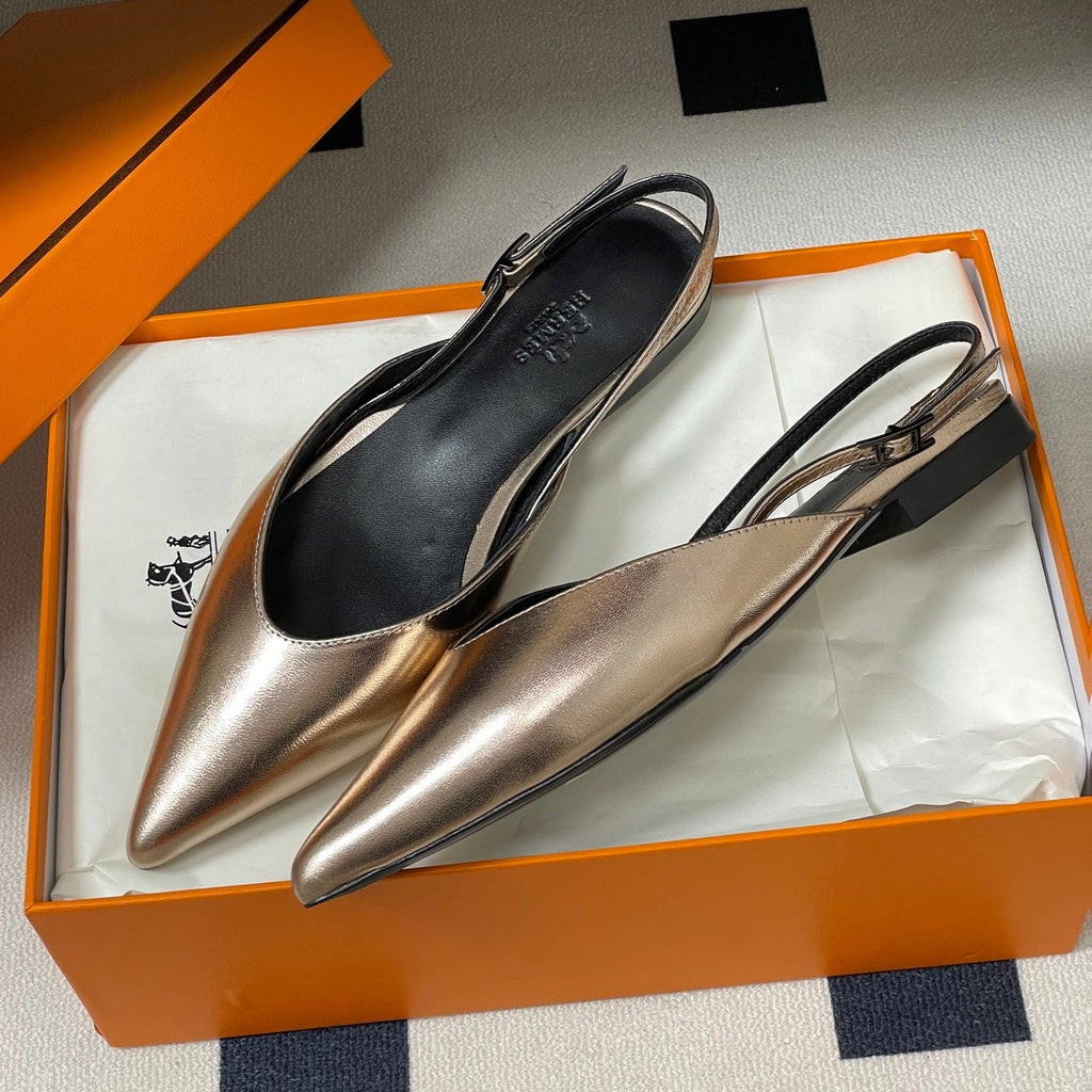 HM 26S NICOLE SLINGBACK IN GOLD CALFSKIN SILVER HARDWARE