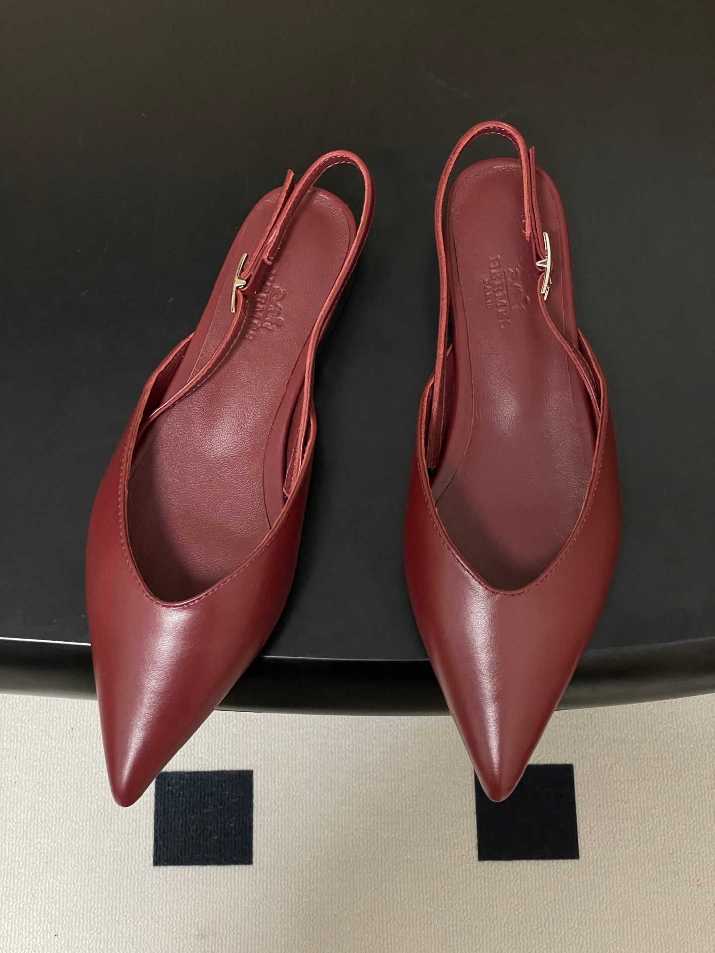 HM 26S NICOLE SLINGBACK IN BURGUNDY RED CALFSKIN SILVER HARDWARE