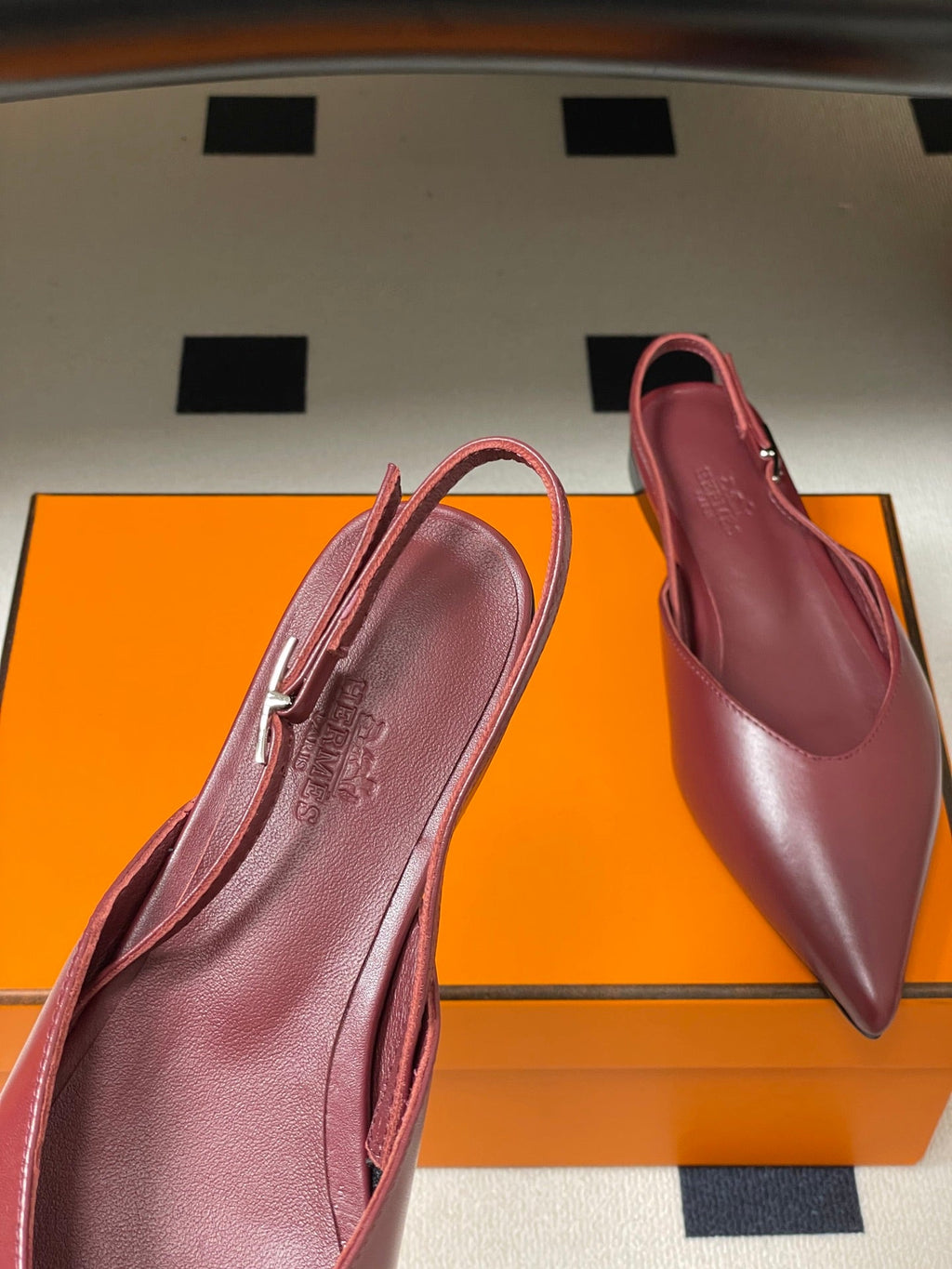 HM 26S NICOLE SLINGBACK IN BURGUNDY RED CALFSKIN SILVER HARDWARE