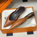 HM 26S NICOLE SLINGBACK IN CARAMEL BROWN CALFSKIN SILVER HARDWARE