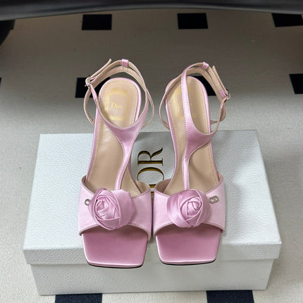 DIOR 26S ROSE HEELED SANDALS 85MM IN PINK SATIN