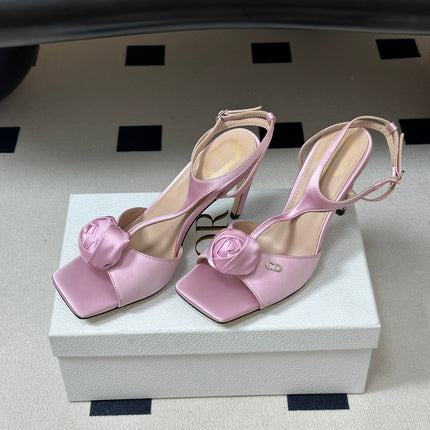 DIOR 26S ROSE HEELED SANDALS 85MM IN PINK SATIN