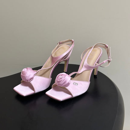 DIOR 26S ROSE HEELED SANDALS 85MM IN PINK SATIN