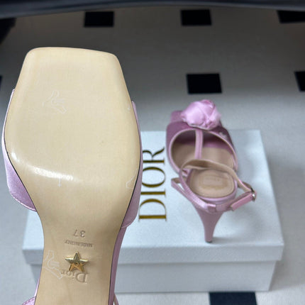 DIOR 26S ROSE HEELED SANDALS 85MM IN PINK SATIN