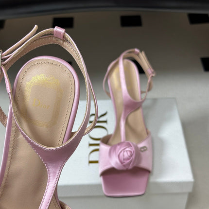 DIOR 26S ROSE HEELED SANDALS 85MM IN PINK SATIN
