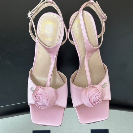 DIOR 26S ROSE HEELED SANDALS 85MM IN PINK SATIN