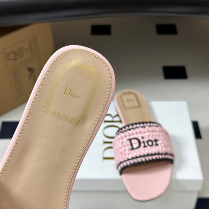 DIOR 26S FLAT SLIDE SANDALS IN PINK RAFFIA