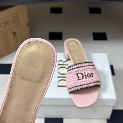 DIOR 26S BLOCK-HEEL SLIDE SANDALS 40MM IN PINK RAFFIA