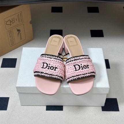 DIOR 26S BLOCK-HEEL SLIDE SANDALS 40MM IN PINK RAFFIA