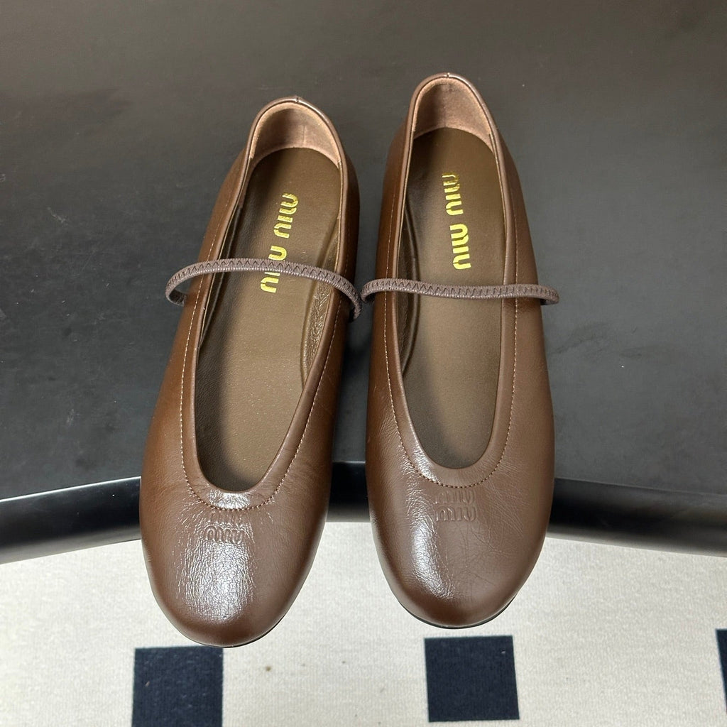 MIUMIU 26S BALLET FLATS IN BROWN LAMBSKIN