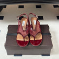 ALAIA 26S MESH THONG HEELS 55 MM IN BURGUNDY PATENT CALFSKIN