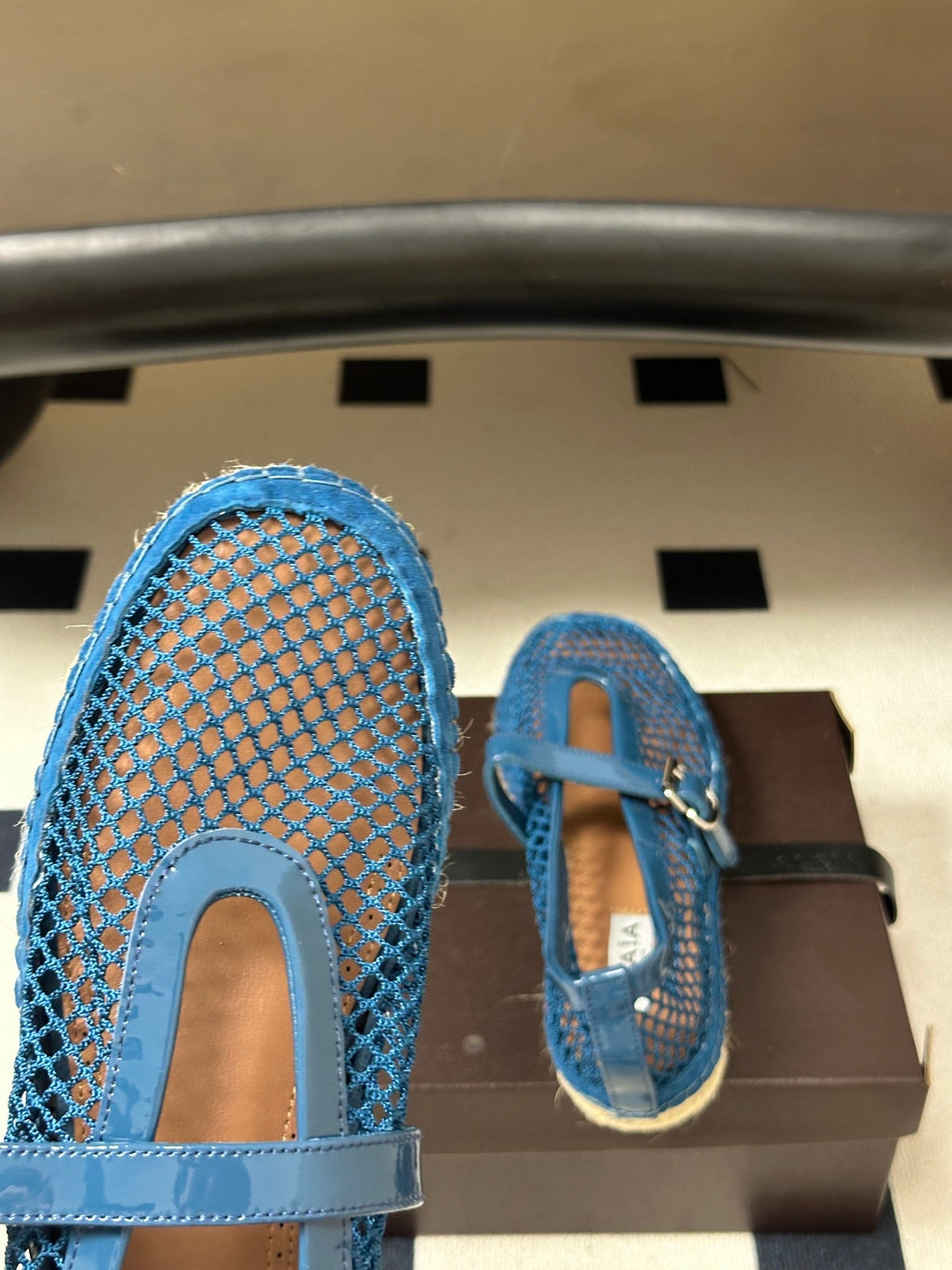 ALAIA 26S MESH ESPADRILLES IN NAVY BLUE PATENT LEATHER AND MESH