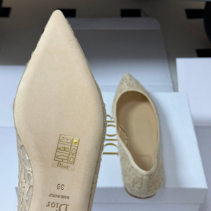 DIOR 26S POINTED-TOE FLATS IN BEIGE MESH OBLIQUE EMBROIDERED CANVAS