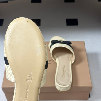 GIANVITO ROSSI 26S SLIDES IN BEIGE MIX BLACK FABRIC