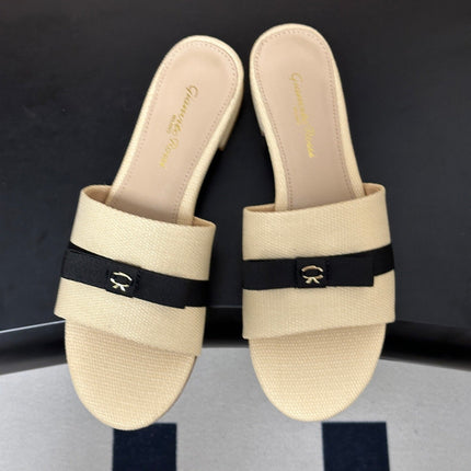 GIANVITO ROSSI 26S SLIDES IN BEIGE MIX BLACK FABRIC