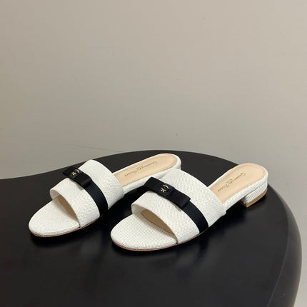 GIANVITO ROSSI 26S SLIDES IN LIGHT BEIGE AND BLACK FABRIC