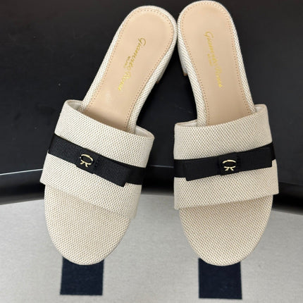 GIANVITO ROSSI 26S SLIDES IN LIGHT BEIGE AND BLACK FABRIC