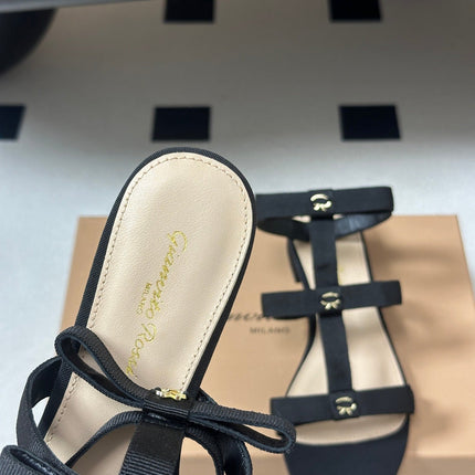 GIANVITO ROSSI 26S STRAPPY FLAT SANDALS IN BLACK FABRIC
