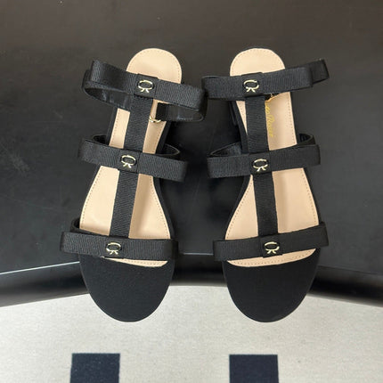 GIANVITO ROSSI 26S STRAPPY FLAT SANDALS IN BLACK FABRIC