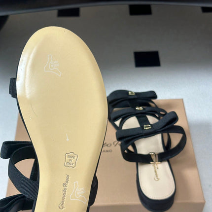 GIANVITO ROSSI 26S STRAPPY FLAT SANDALS IN BLACK FABRIC