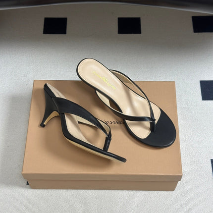 GIANVITO ROSSI 26S THONG HEEL SANDALS 70 MM IN BLACK CALFSKIN