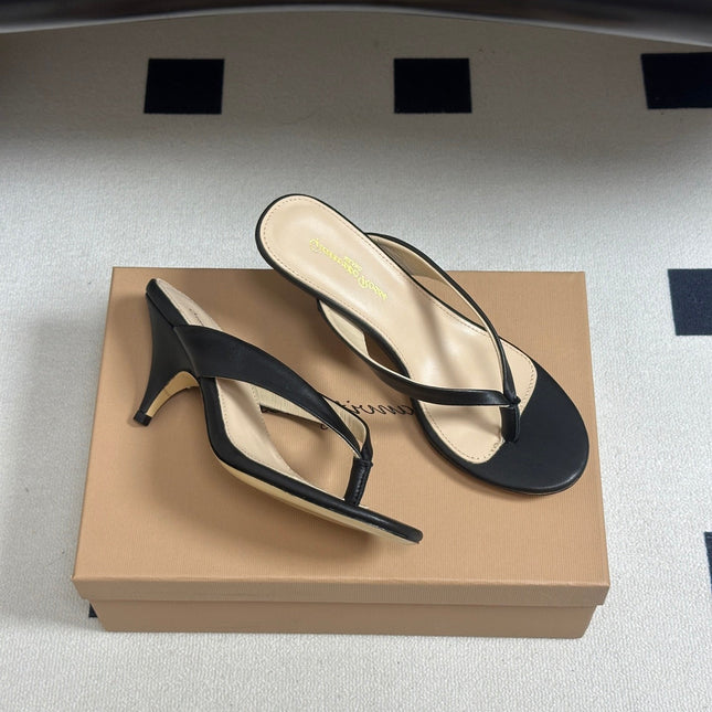 GIANVITO ROSSI 26S THONG HEEL SANDALS 70 MM IN BLACK CALFSKIN