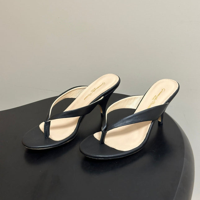 GIANVITO ROSSI 26S THONG HEEL SANDALS 70 MM IN BLACK CALFSKIN