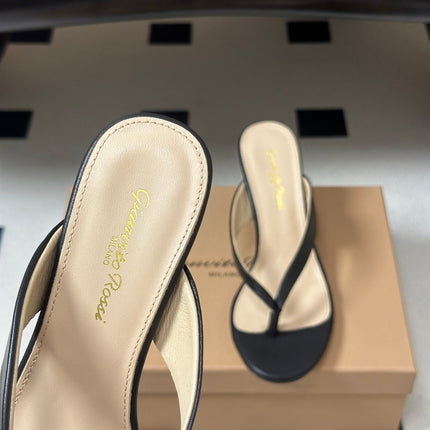 GIANVITO ROSSI 26S THONG HEEL SANDALS 70 MM IN BLACK CALFSKIN