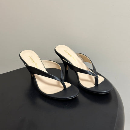 GIANVITO ROSSI 26S THONG HEEL SANDALS 70 MM IN BLACK CALFSKIN