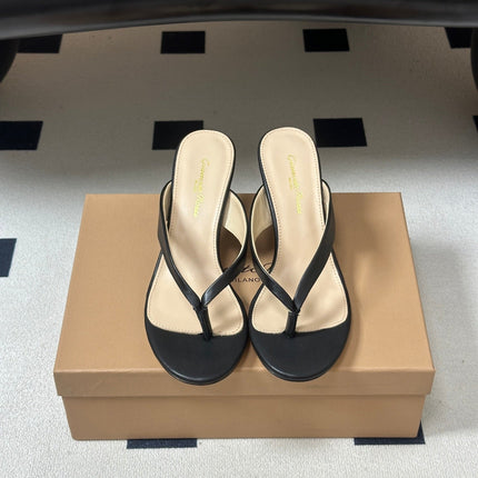 GIANVITO ROSSI 26S THONG HEEL SANDALS 70 MM IN BLACK CALFSKIN