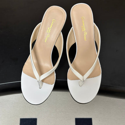 GIANVITO ROSSI 26S THONG HEEL SANDALS 70 MM IN WHITE CALFSKIN