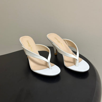 GIANVITO ROSSI 26S THONG HEEL SANDALS 70 MM IN WHITE CALFSKIN