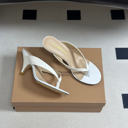 GIANVITO ROSSI 26S THONG HEEL SANDALS 70 MM IN WHITE CALFSKIN