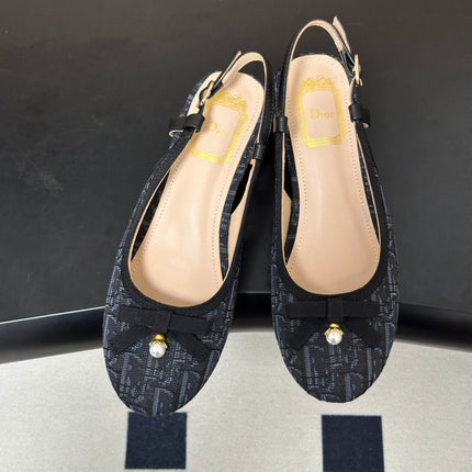 DIOR 26S SLINGBACK PUMPS 35MM IN BLACK BLUE DIOR OBLIQUE EMBROIDERED CANVAS WITH BOW