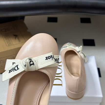 DIOR 26S MARY JANE HIGH HEELS 35MM IN NUDE BEIGE CALFSKIN WITH WHITE LOGO RIBBON