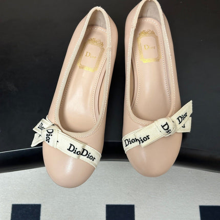 DIOR 26S MARY JANE HIGH HEELS 35MM IN NUDE BEIGE CALFSKIN WITH WHITE LOGO RIBBON