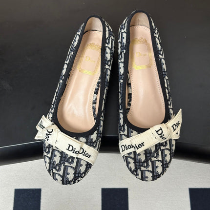 DIOR 26S J'ADIOR BOW PUMPS 35MM IN BLUE DIOR OBLIQUE EMBROIDERED CANVAS