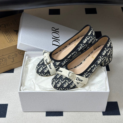 DIOR 26S J'ADIOR BOW PUMPS 35MM IN BLUE DIOR OBLIQUE EMBROIDERED CANVAS