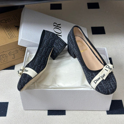 DIOR 26S J'ADIOR OBLIQUE BOW PUMPS 35MM IN BLACK DIOR OBLIQUE EMBROIDERED CANVAS