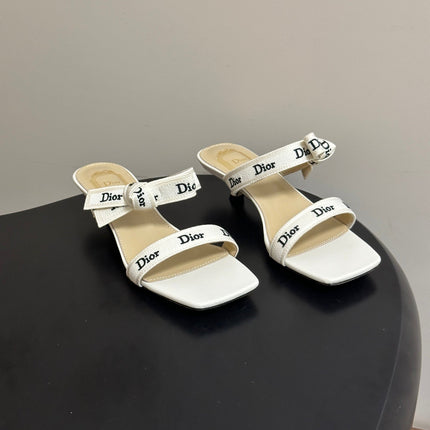 DIOR 26S J'ADIOR MULE SANDALS 35MM IN IVORY WHITE CALFSKIN WITH LOGO RIBBON