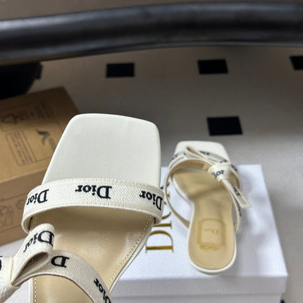 DIOR 26S J'ADIOR MULE SANDALS 35MM IN IVORY WHITE CALFSKIN WITH LOGO RIBBON